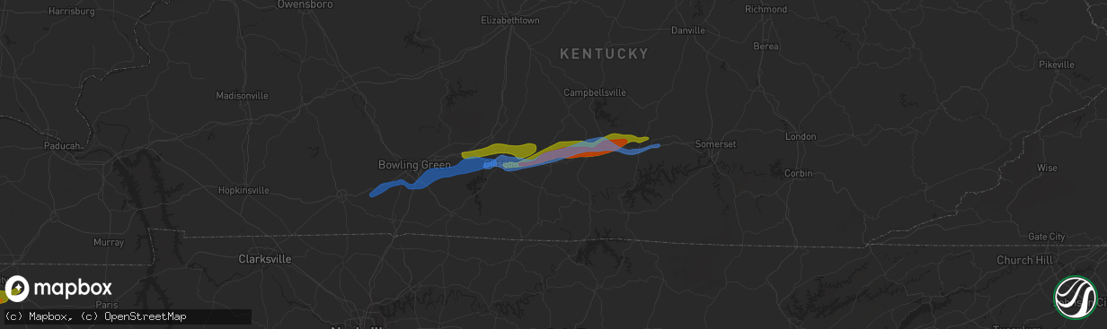 Hail map in Edmonton, KY on December 31, 2021