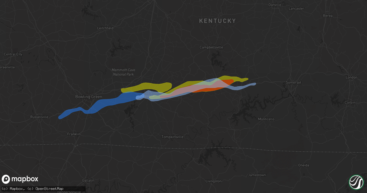 Hail map in Edmonton, KY on December 31, 2021