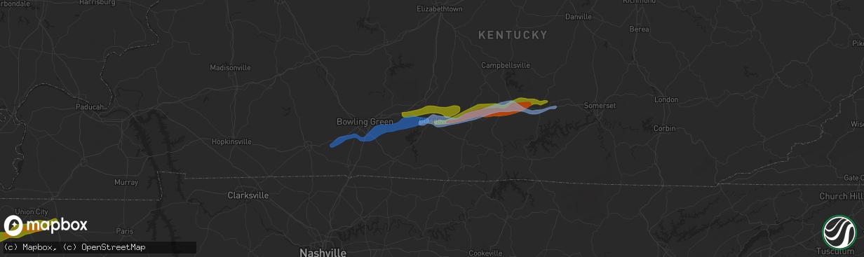 Hail map in Glasgow, KY on December 31, 2021