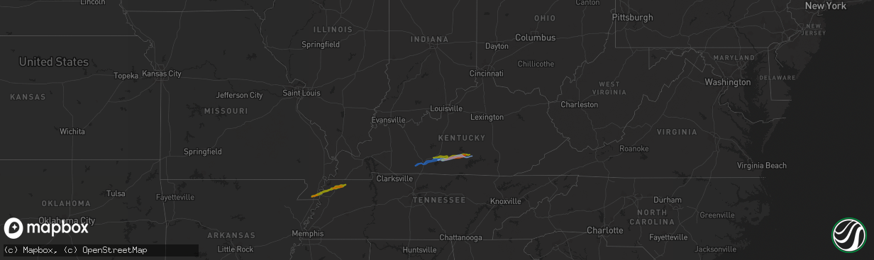 Hail map in Kentucky on December 31, 2021