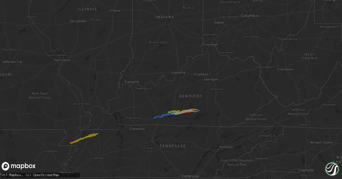Hail map in Kentucky on December 31, 2021