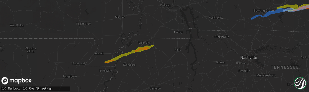 Hail map in Martin, TN on December 31, 2021