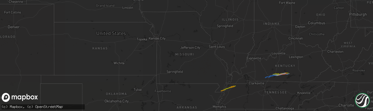 Hail map in Missouri on December 31, 2021