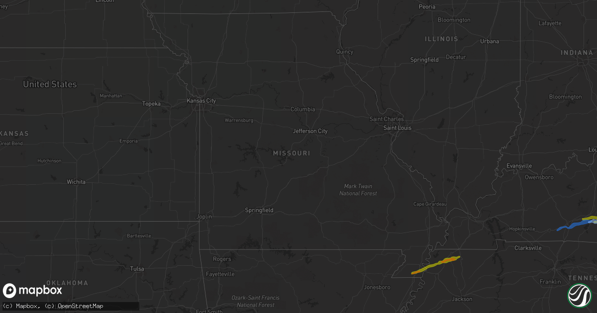 Hail map in Missouri on December 31, 2021