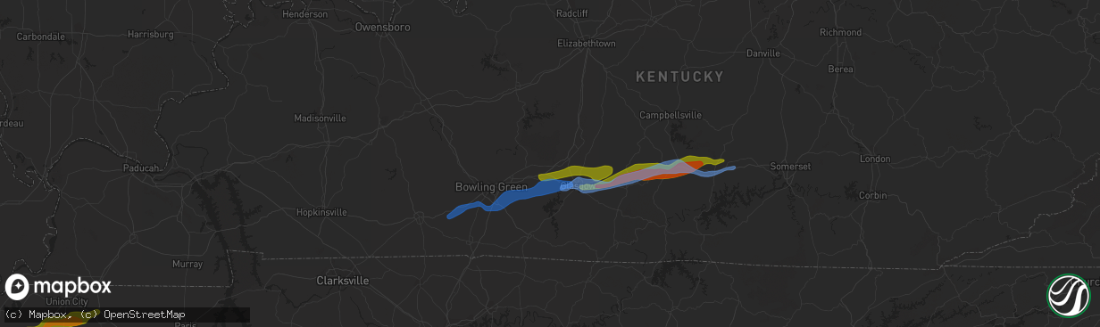 Hail map in Park City, KY on December 31, 2021