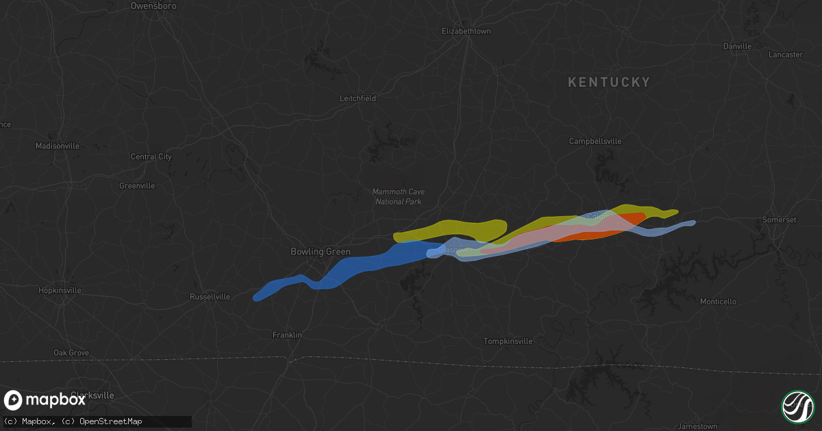 Hail map in Park City, KY on December 31, 2021