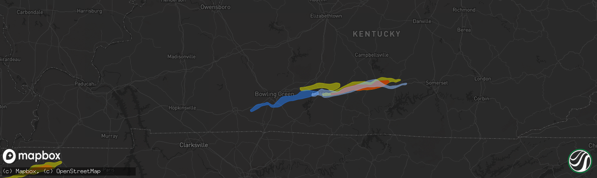 Hail map in Smiths Grove, KY on December 31, 2021