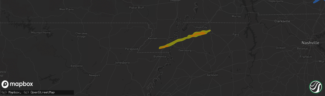 Hail map in Steele, MO on December 31, 2021