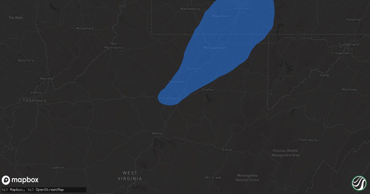 Hail map in Bridgeport, WV on December 31, 2024
