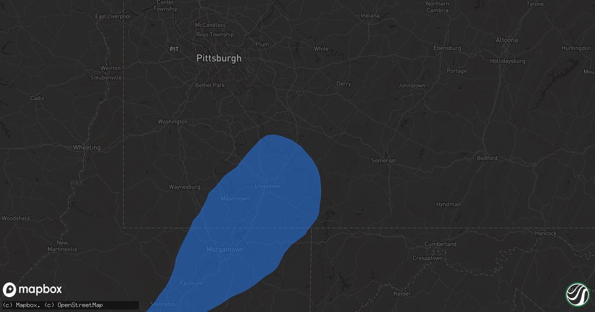 Hail map in Connellsville, PA on December 31, 2024