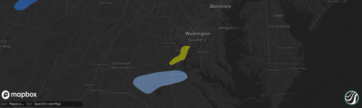 Hail map in Dumfries, VA on December 31, 2024