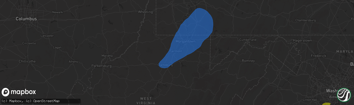 Hail map in Fairmont, WV on December 31, 2024