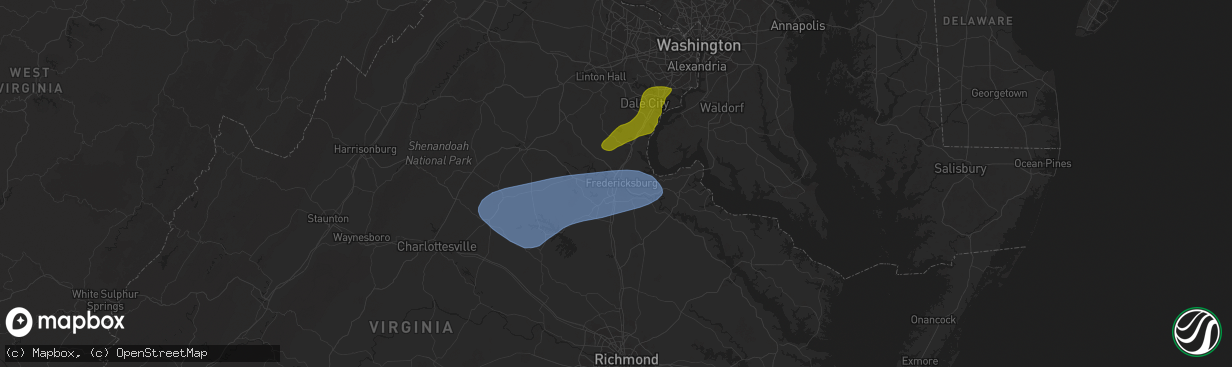 Hail map in Fredericksburg, VA on December 31, 2024