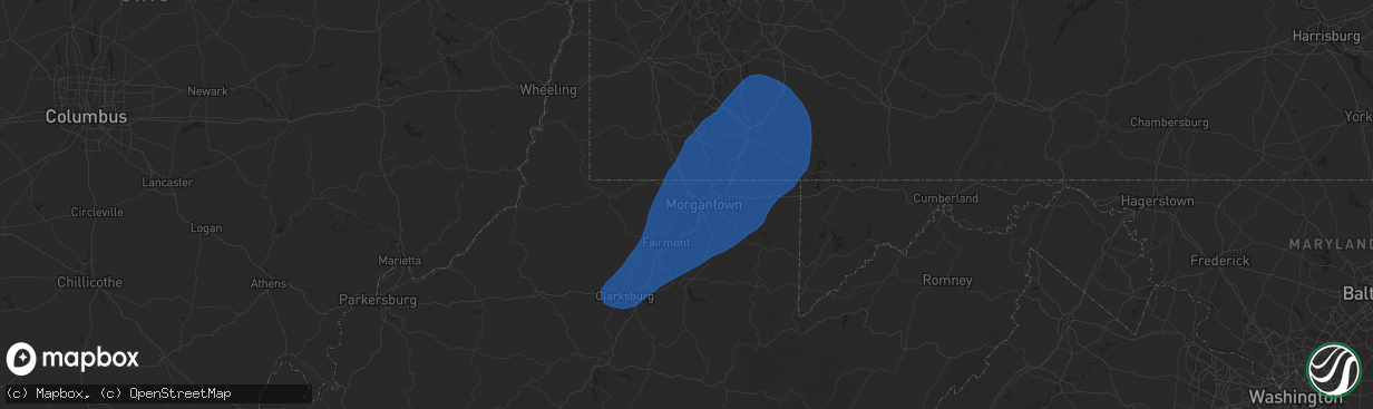 Hail map in Morgantown, WV on December 31, 2024