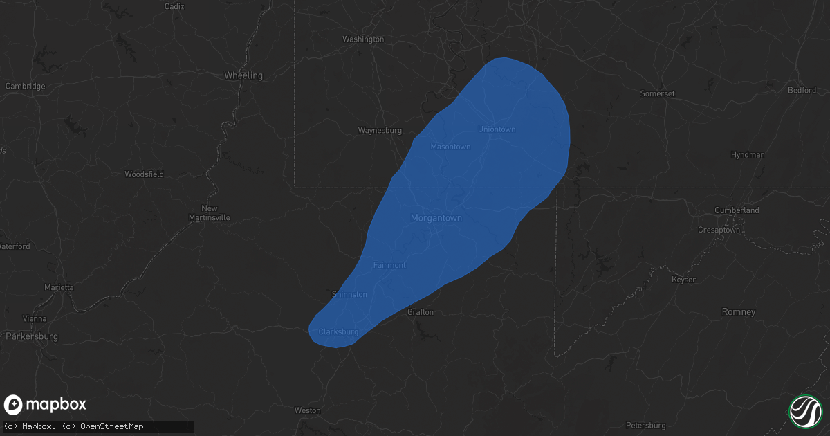 Hail map in Morgantown, WV on December 31, 2024