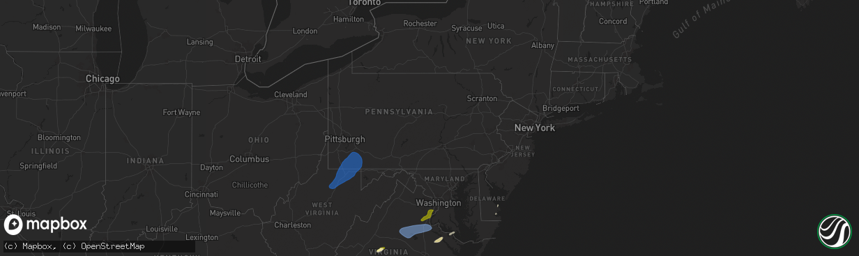 Hail map in Pennsylvania on December 31, 2024