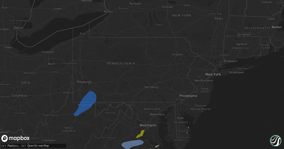 Hail map in Pennsylvania on December 31, 2024