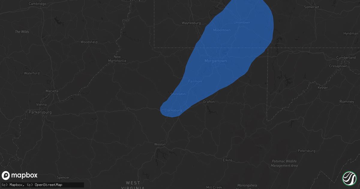 Hail map in Shinnston, WV on December 31, 2024