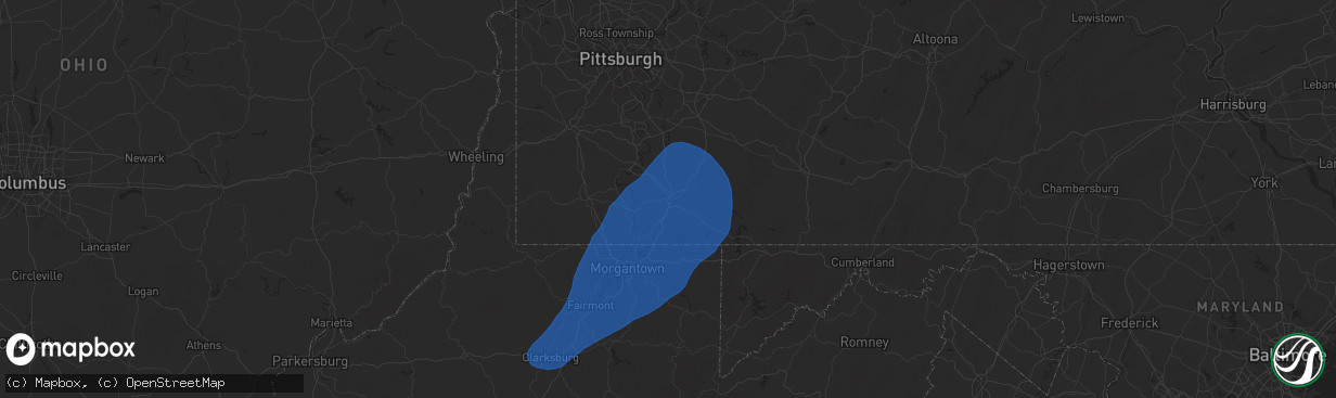 Hail map in Uniontown, PA on December 31, 2024