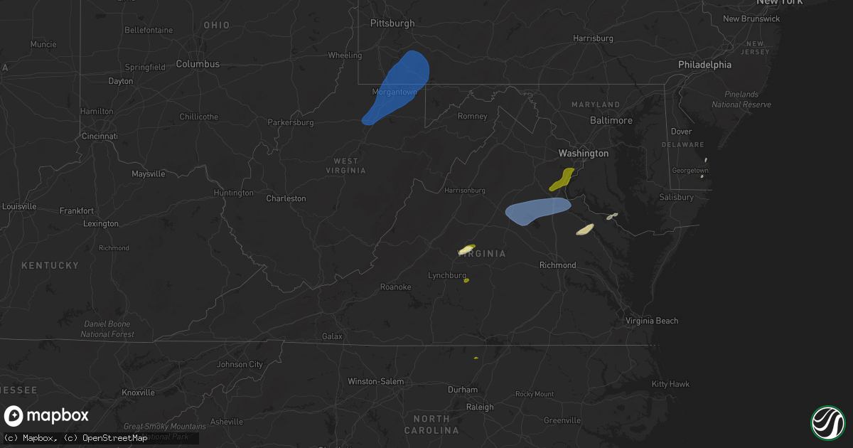 Hail map in Virginia on December 31, 2024
