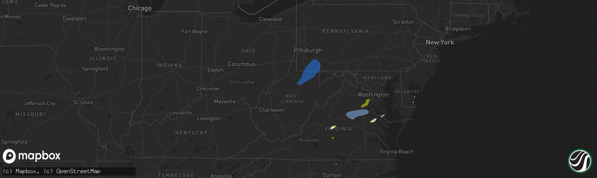 Hail map in West Virginia on December 31, 2024