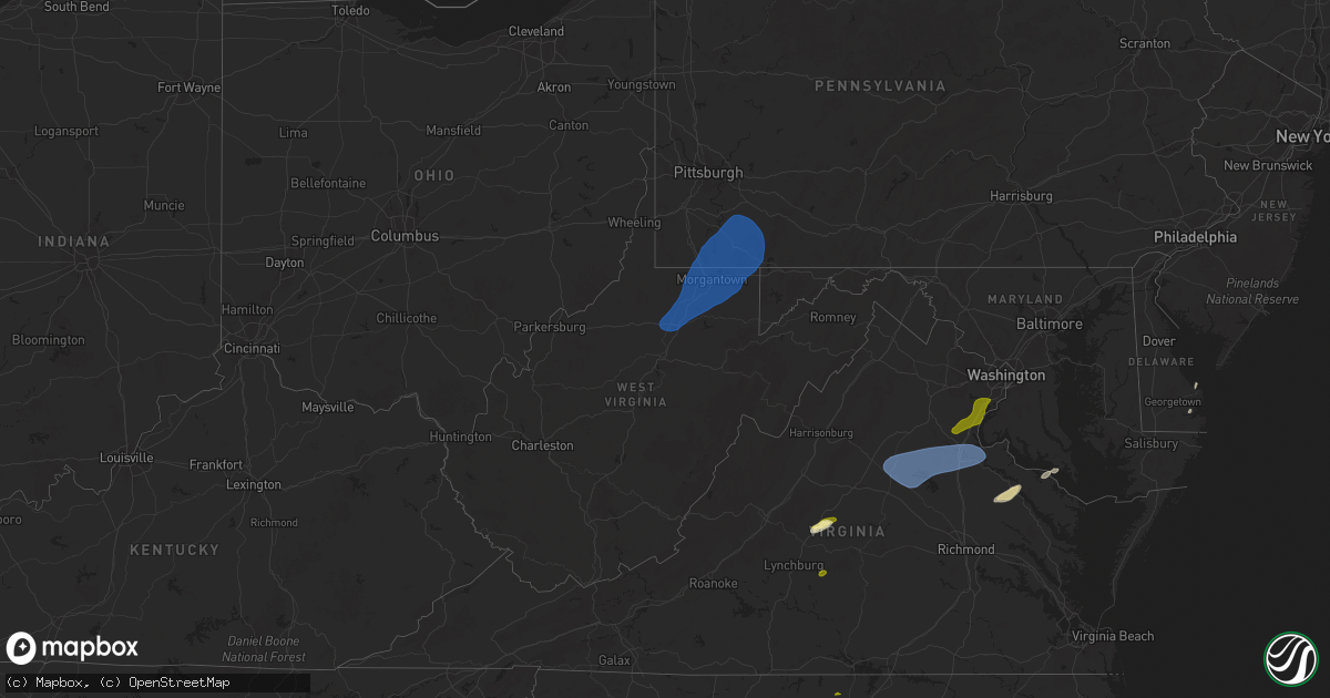 Hail map in West Virginia on December 31, 2024