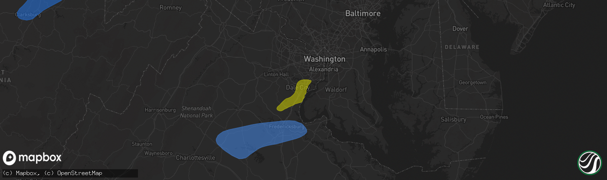 Hail map in Woodbridge, VA on December 31, 2024