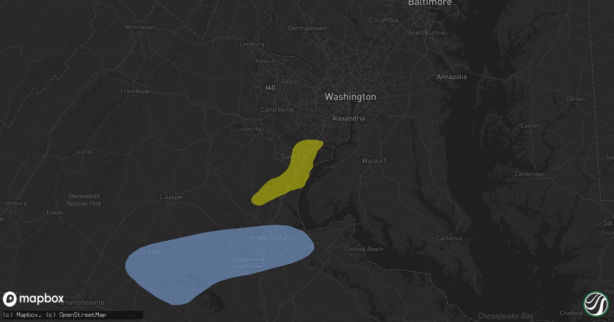 Hail map in Woodbridge, VA on December 31, 2024